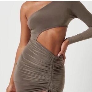 Missguided One Shoulder Dress in Taupe